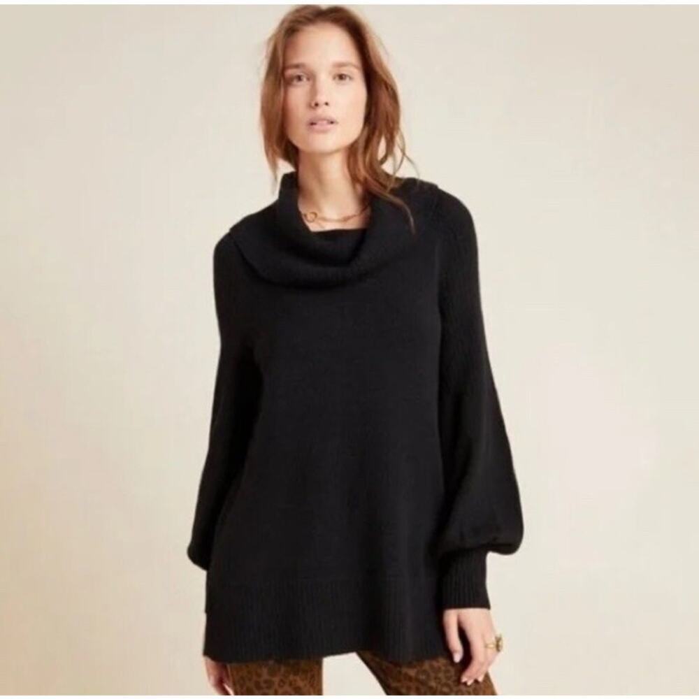 By Anthropologie Black Oversized Slouchy Off-Shoulder Sweater Blouse Top Size S
